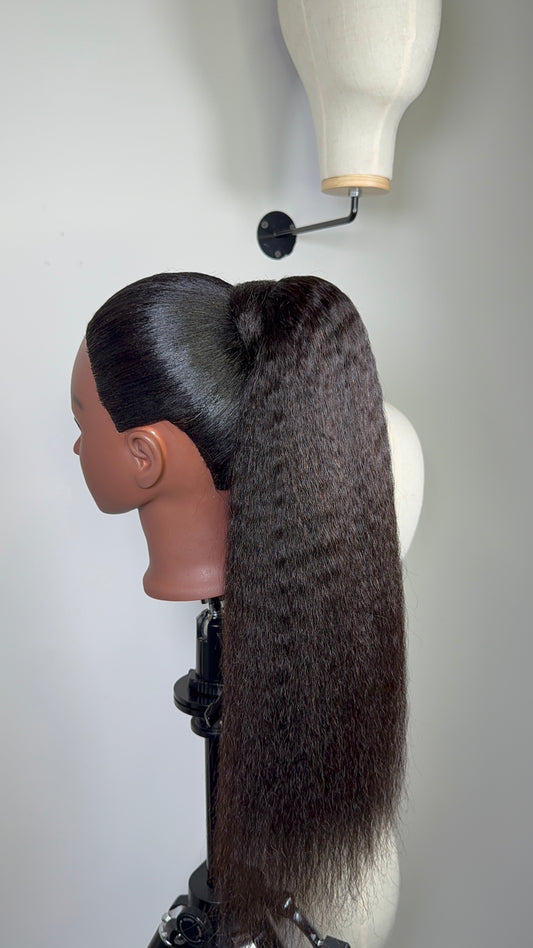 The Heiress – natural straight human hair ponytail on mannequin