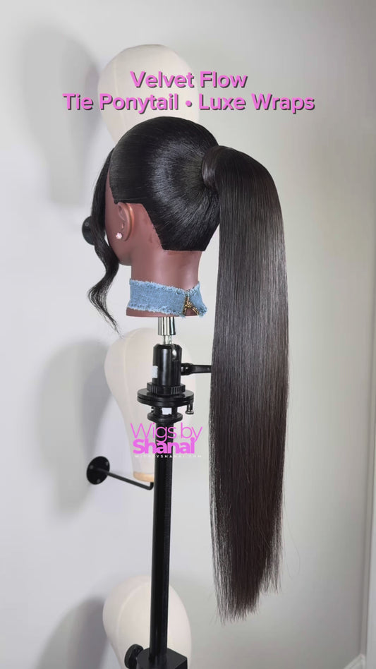 Velvet Flow luxury tie ponytail from Luxe Wraps Collection by Wigs by Shanai.